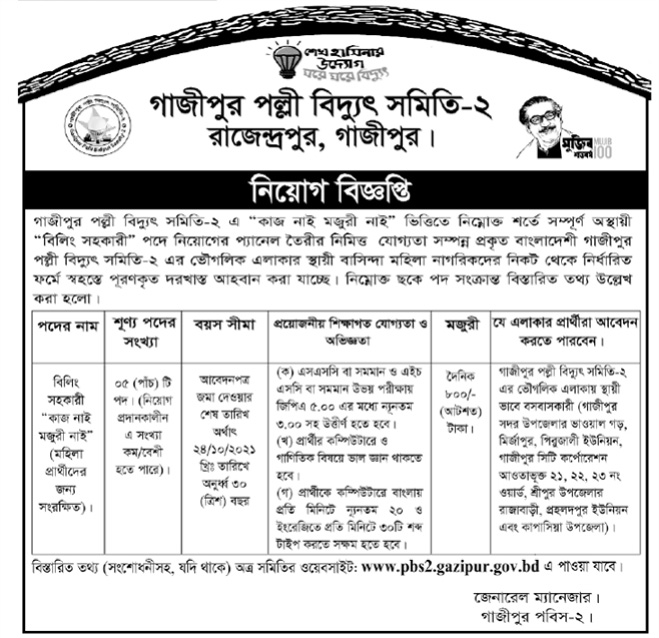Bangladesh Palli Bidyut Samity Job Circular 2021